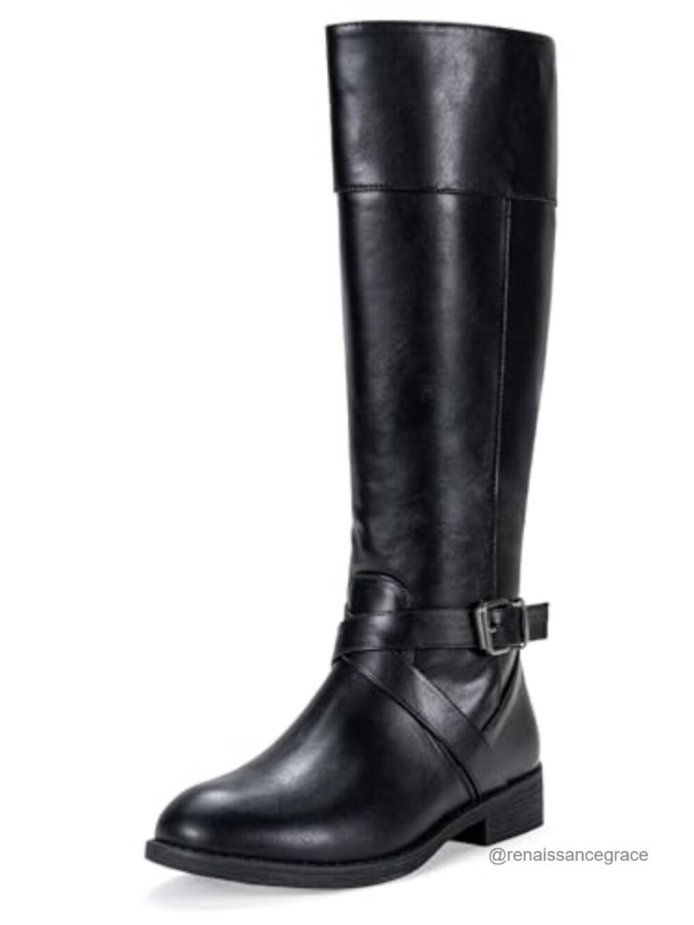 Women's Knee High Riding Boots with Buckle and Inside Zipper